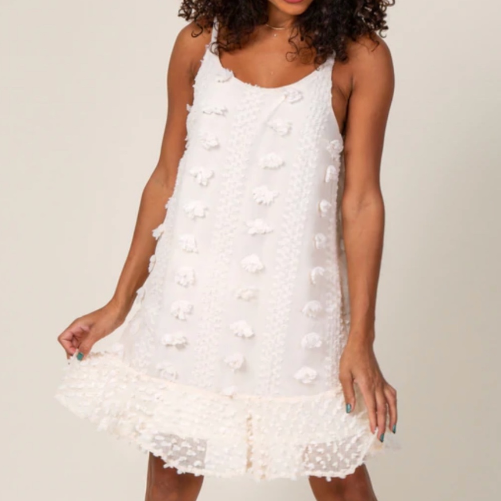 Pink Blush Cream Thin Strap Textured Polka Dot Ruffle Hem